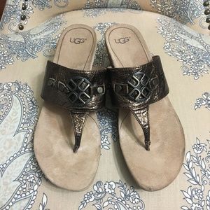 Authentic UGG Cork Heel Gold/Bronze Slippers